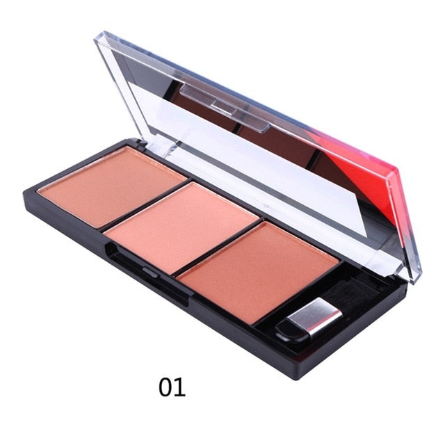 3 Colors Natural Long-lasting Blusher Powder Palette